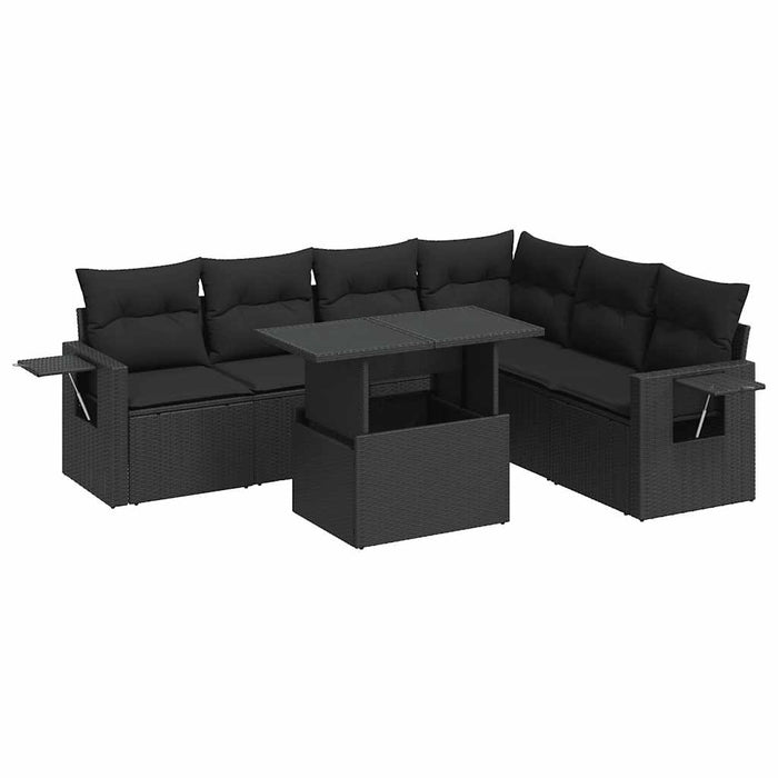 Set canapele de grădină cu perne, 7 piese, negru, poliratan - WALTI WALTI