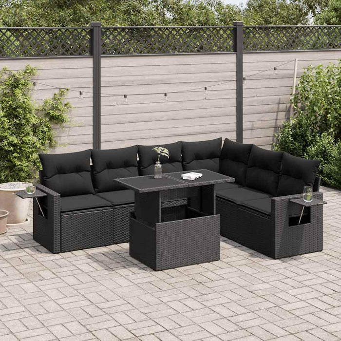 Set canapele de grădină cu perne, 7 piese, negru, poliratan - WALTI WALTI