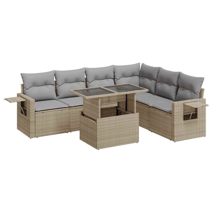 Set canapele de grădină, 7 piese, cu perne, bej, poliratan WALTI