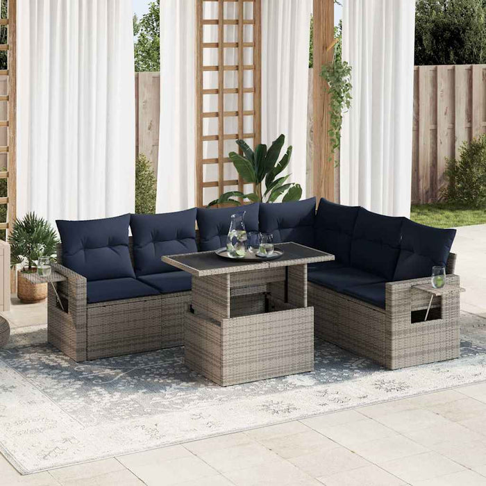 Set canapele grădină perne 7 piese negru, poliratan/lemn acacia - WALTI WALTI