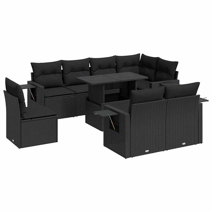 Set mobilier de grădină cu perne, 9 piese, negru, poliratan - WALTI WALTI