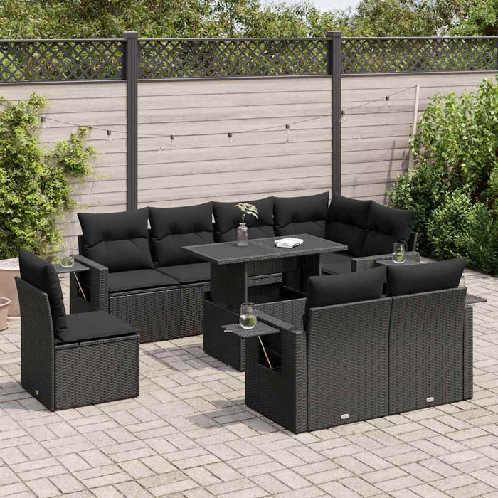 Set mobilier de grădină cu perne, 9 piese, negru, poliratan - WALTI WALTI