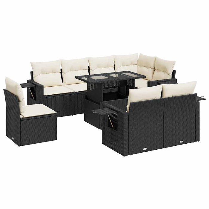 Set mobilier de grădină cu perne, 9 piese, negru, poliratan - WALTI WALTI