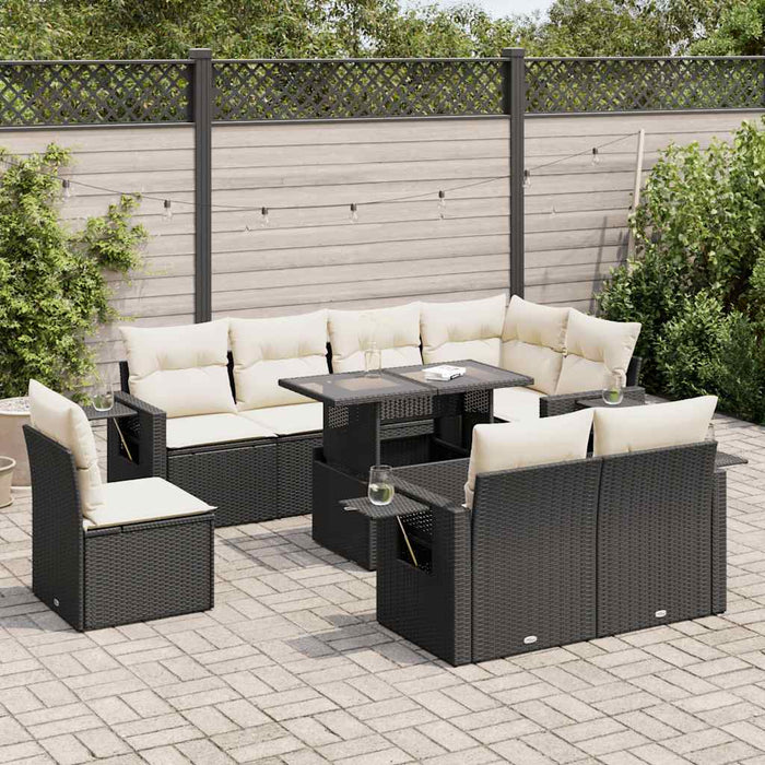 Set mobilier de grădină cu perne, 9 piese, negru, poliratan - WALTI WALTI