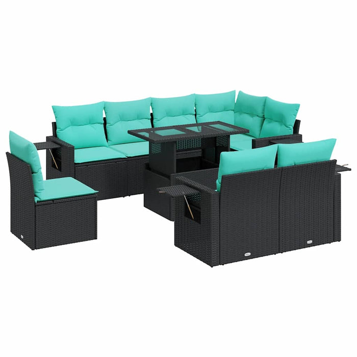 Set mobilier grădină perne 9 piese negru poliratan/lemn acacia WALTI