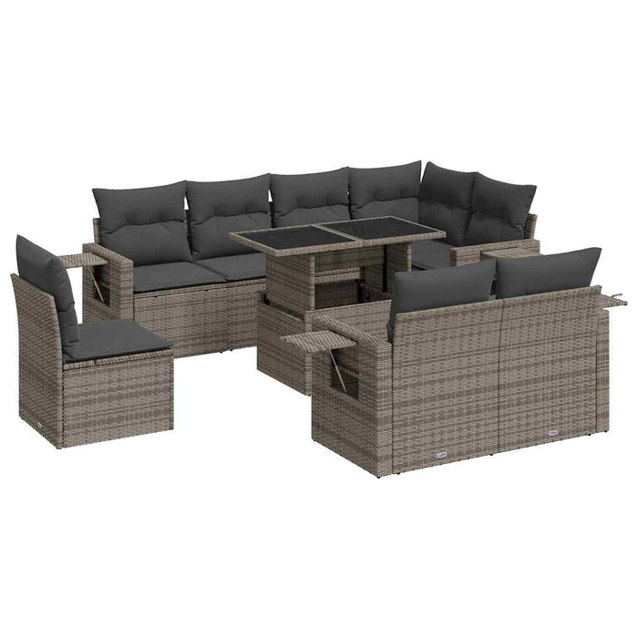 Set canapele de grădină, 9 piese, cu perne, gri, poliratan - WALTI WALTI