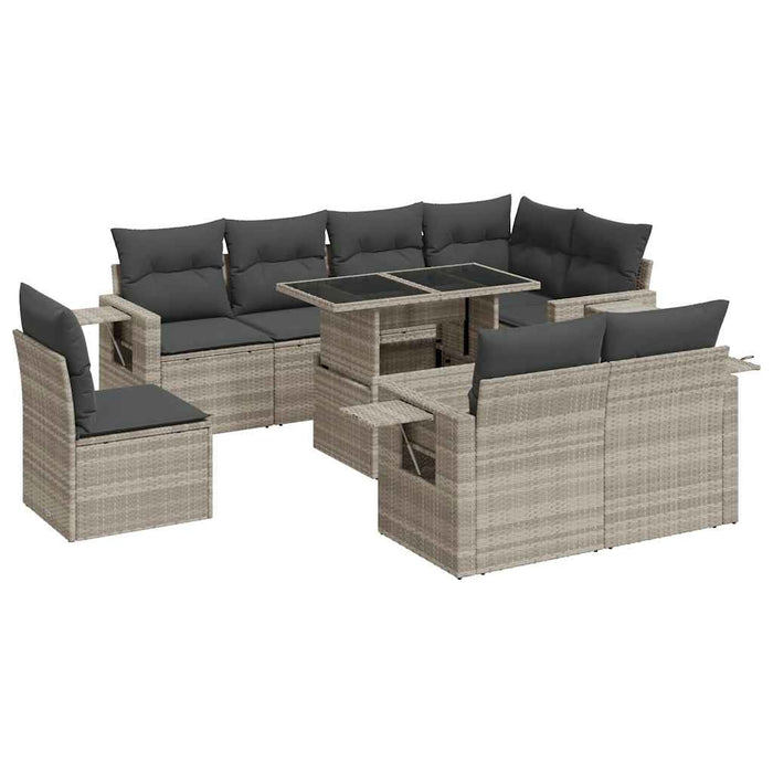 Set canapele de grădină cu perne, 9 piese gri deschis poliratan - WALTI WALTI