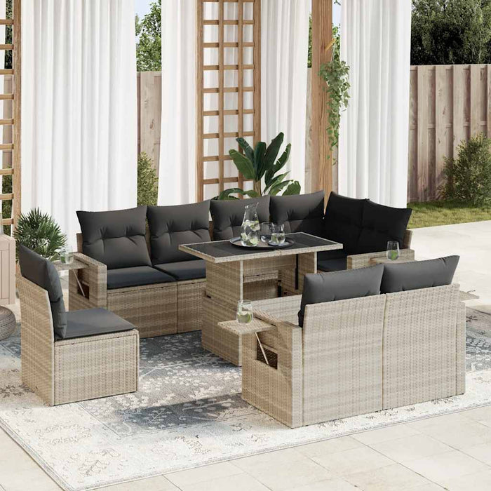 Set canapele de grădină cu perne, 9 piese gri deschis poliratan - WALTI WALTI