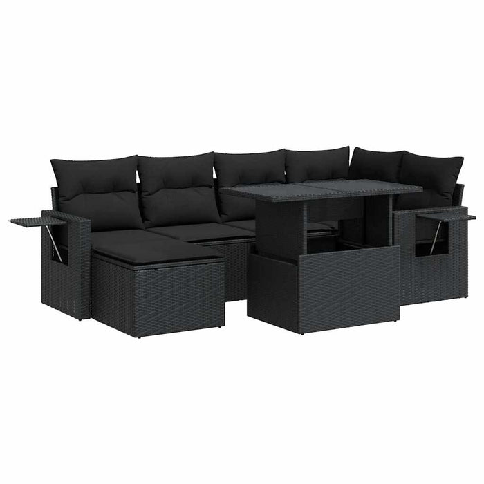 Set canapele de grădină cu perne, 7 piese, negru, poliratan - WALTI WALTI