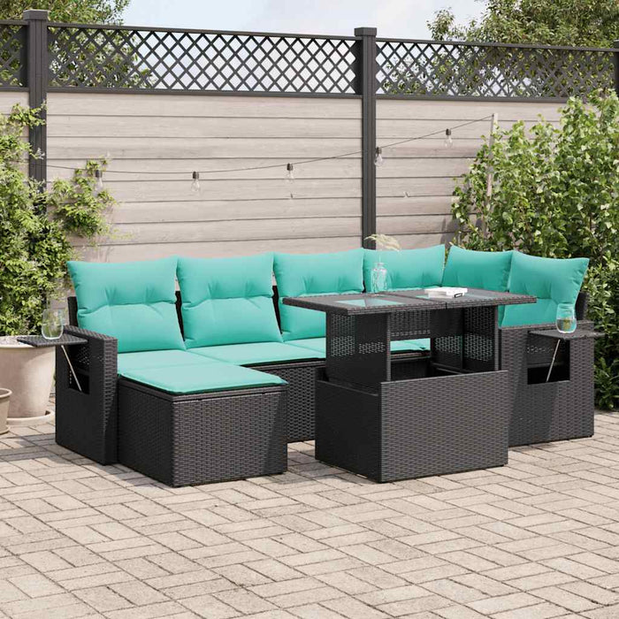 Set canapele grădină perne 7 piese negru, poliratan/lemn acacia - WALTI WALTI