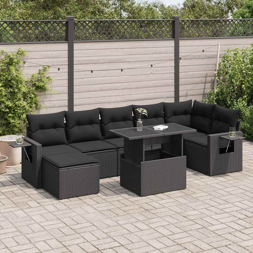 Set mobilier de grădină cu perne, 8 piese, negru, poliratan - WALTI WALTI