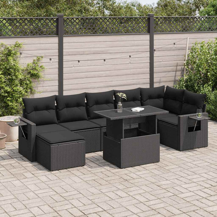 Set mobilier de grădină cu perne, 8 piese, negru, poliratan WALTI