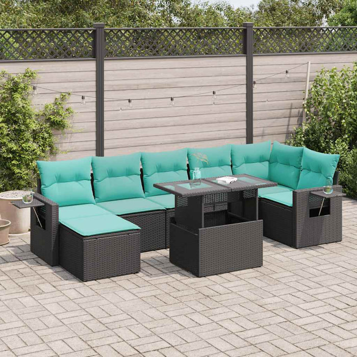 Set mobilier grădină perne 8 piese negru, poliratan/lemn acacia - WALTI WALTI