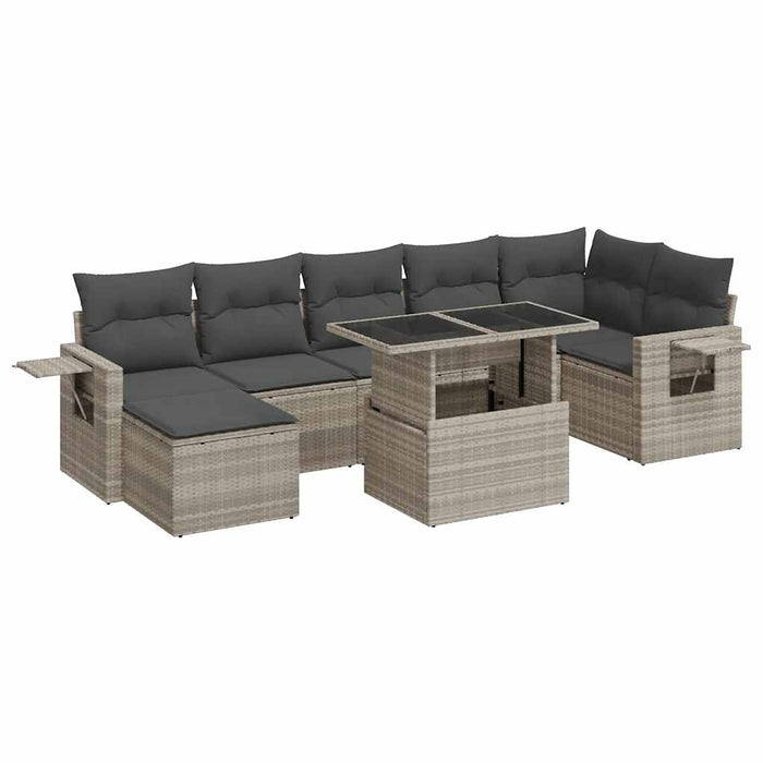 Set mobilier de grădină cu perne, 8 piese gri deschis poliratan - WALTI WALTI