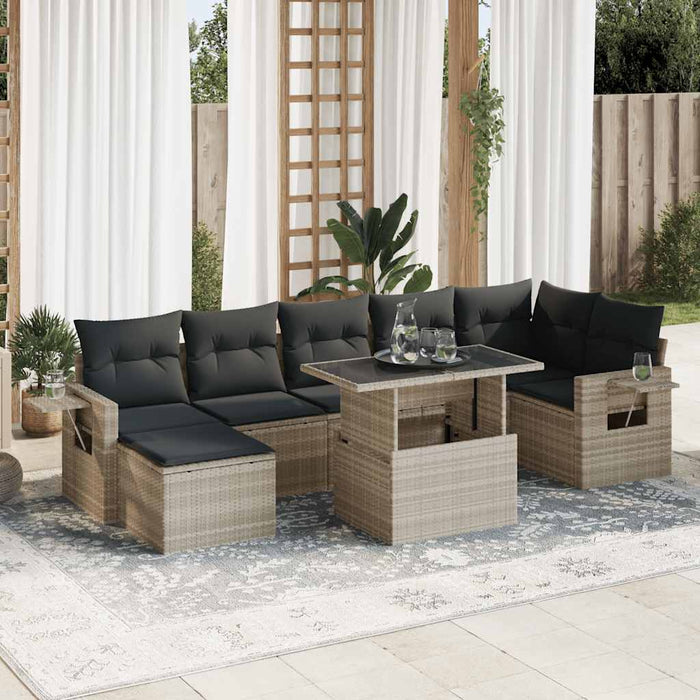 Set mobilier de grădină cu perne, 8 piese gri deschis poliratan - WALTI WALTI
