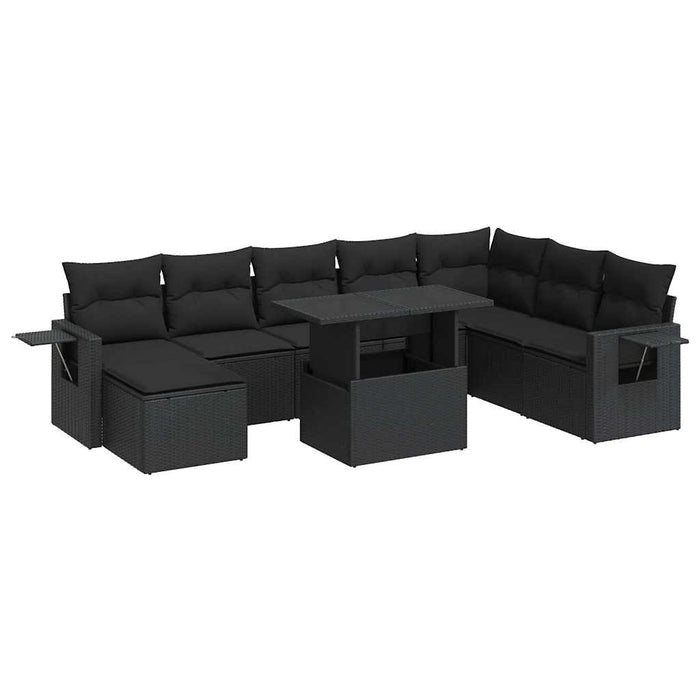 Set mobilier de grădină cu perne, 9 piese, negru, poliratan WALTI