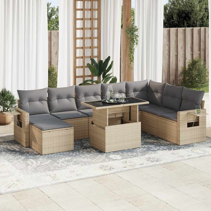 Set canapele de grădină, 9 piese, cu perne, bej, poliratan - WALTI WALTI