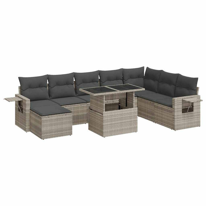 Set canapele de grădină cu perne, 9 piese gri deschis poliratan - WALTI WALTI