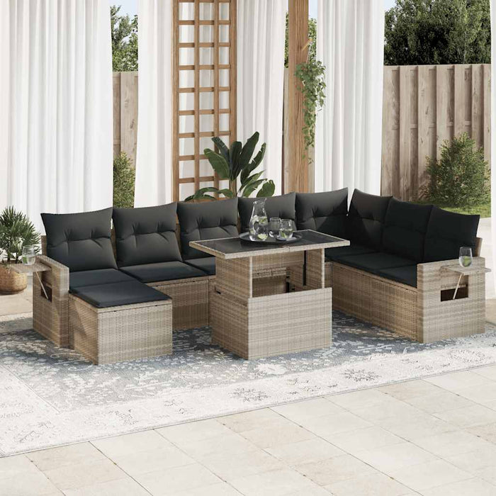 Set canapele de grădină cu perne, 9 piese gri deschis poliratan - WALTI WALTI