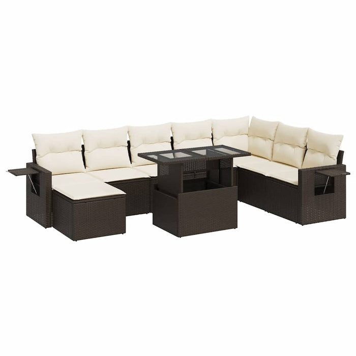 Set canapele de grădină cu perne, 9 piese, maro, poliratan WALTI
