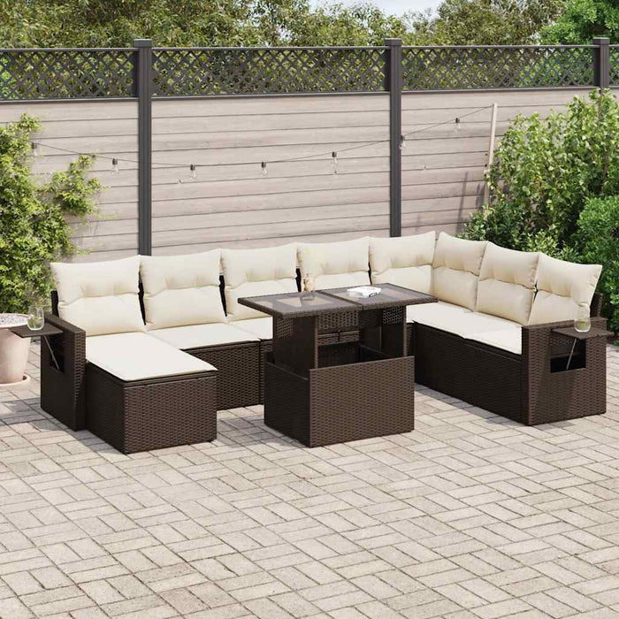 Set canapele de grădină cu perne, 9 piese, maro, poliratan WALTI