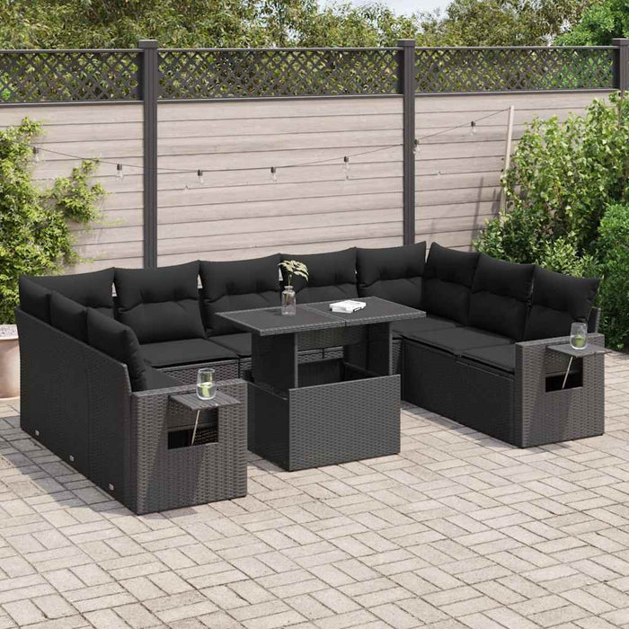 Set canapele de grădină cu perne, 10 piese, negru, poliratan - WALTI WALTI