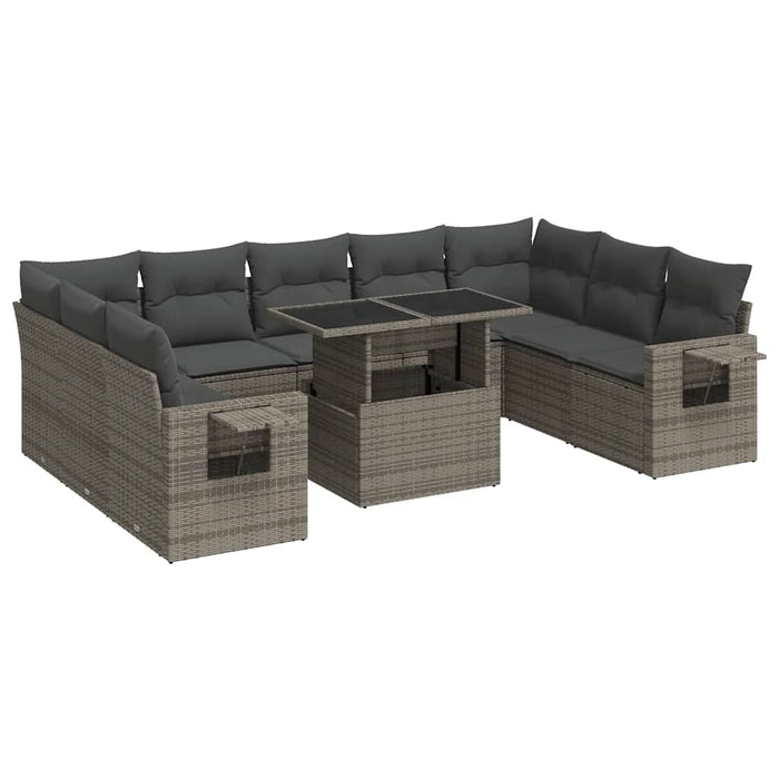 Set mobilier de grădină cu perne, 10 piese, gri, poliratan WALTI