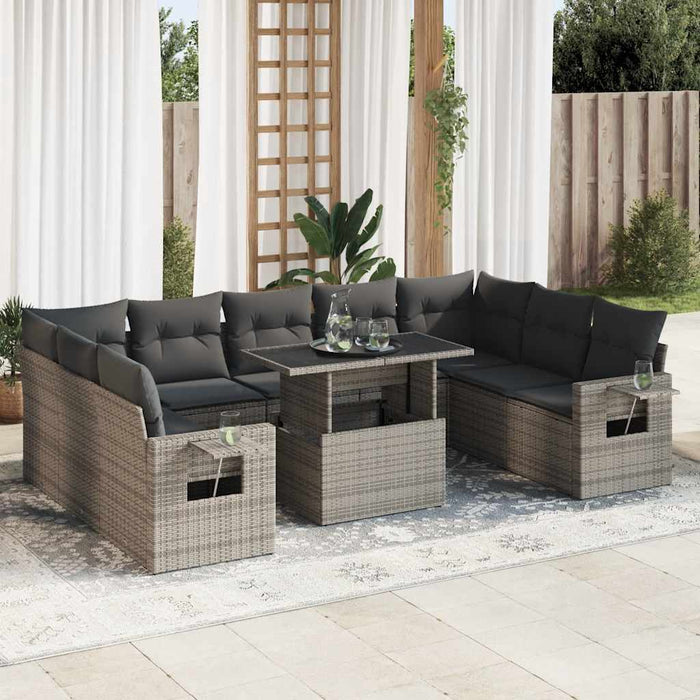 Set mobilier de grădină cu perne, 10 piese, gri, poliratan WALTI