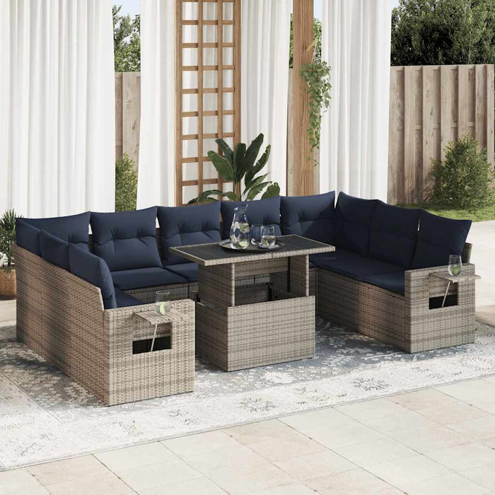 Set mobilier de grădină cu perne, 10 piese, gri, poliratan - WALTI WALTI