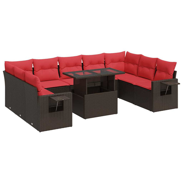 Set canapele de grădină cu perne, 10 piese, maro, poliratan WALTI