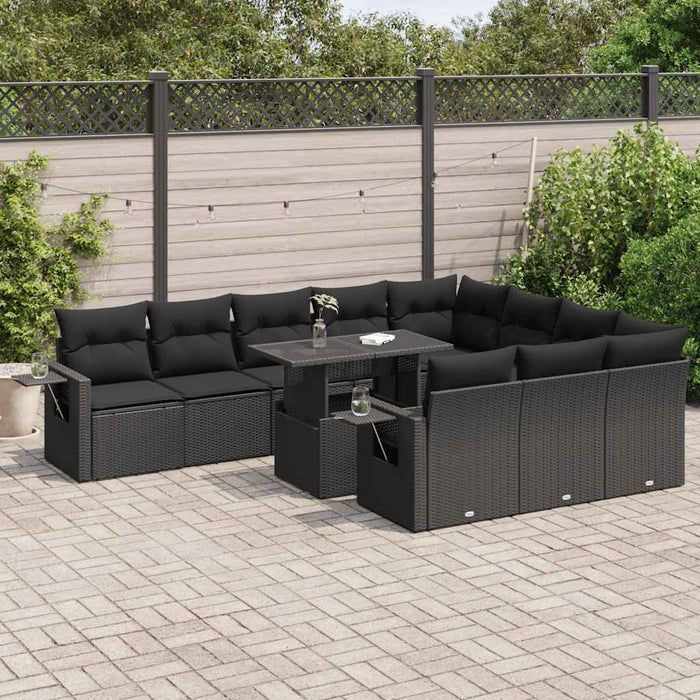 Set canapele de grădină cu perne, 11 piese, negru, poliratan - WALTI WALTI