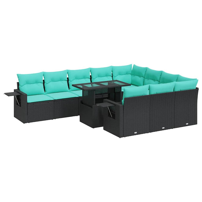 Set canapele grădină cu perne 11 piese, negru, poliratan/acacia WALTI