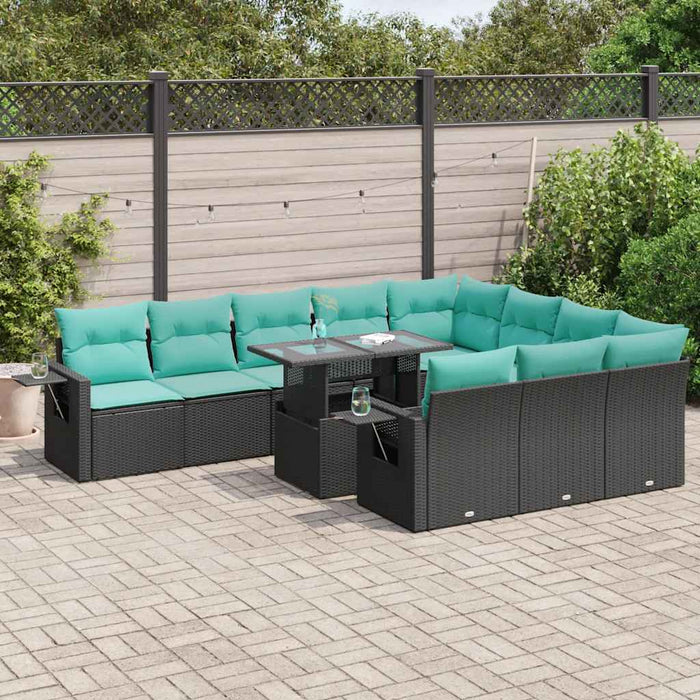 Set canapele grădină cu perne 11 piese, negru, poliratan/acacia WALTI