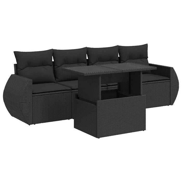 Set mobilier de grădină cu perne, 5 piese, negru, poliratan - WALTI WALTI