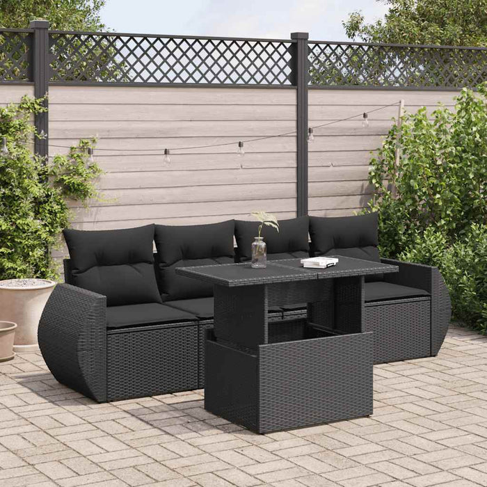 Set mobilier de grădină cu perne, 5 piese, negru, poliratan - WALTI WALTI