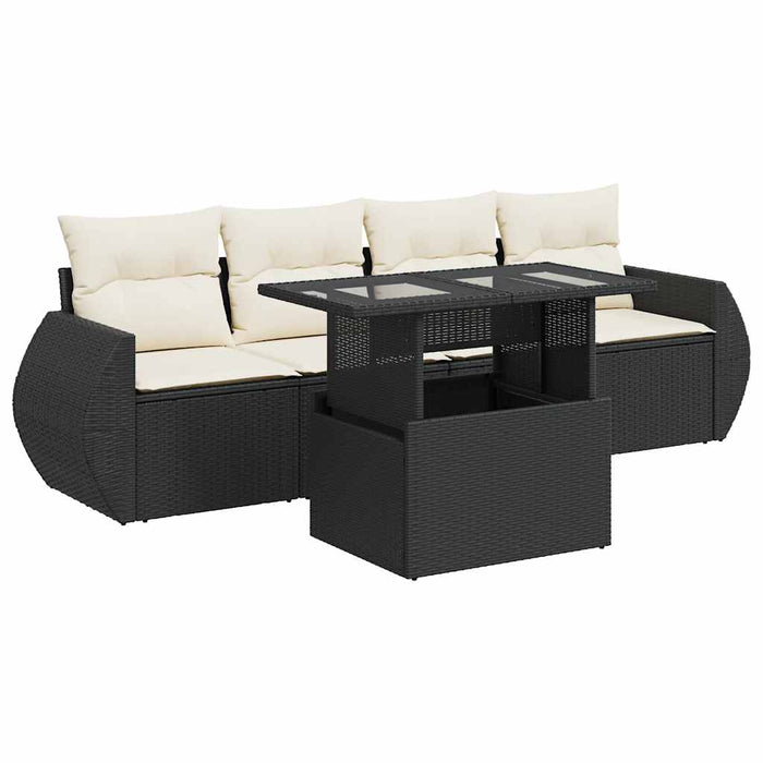 Set mobilier de grădină cu perne, 5 piese, negru, poliratan - WALTI WALTI