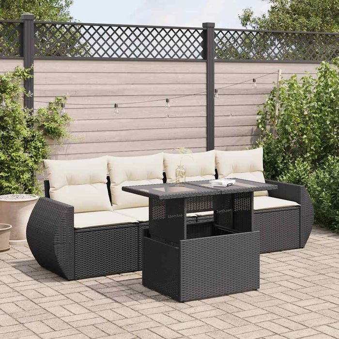 Set mobilier de grădină cu perne, 5 piese, negru, poliratan - WALTI WALTI