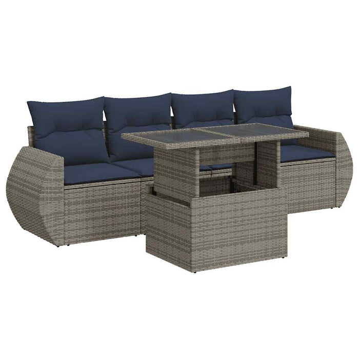 Set canapea de grădină cu perne, 5 piese, poliratan/lemn acacia WALTI