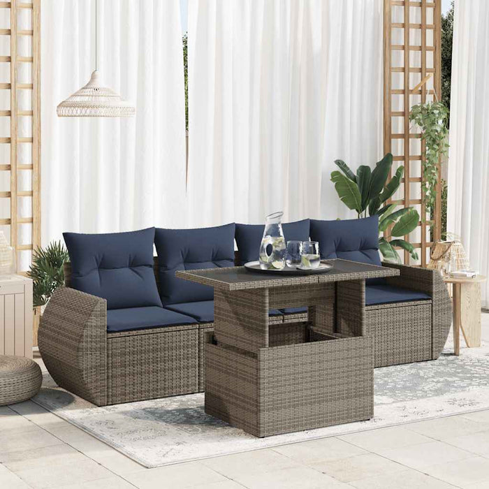 Set canapea de grădină cu perne, 5 piese, poliratan/lemn acacia WALTI