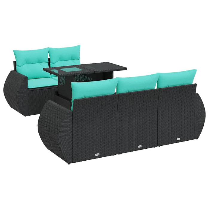 Set mobilier grădină perne 6 piese negru poliratan/lemn acacia WALTI