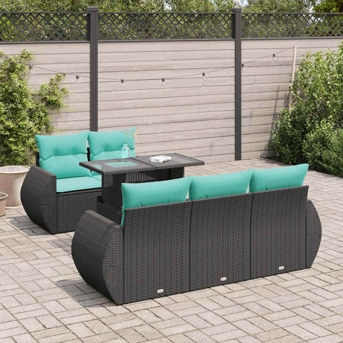 Set mobilier grădină perne 6 piese negru poliratan/lemn acacia WALTI