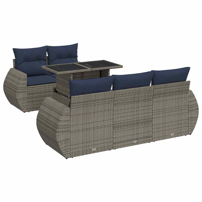 Set mobilier grădină cu perne 6 piese gri poliratan/lemn acacia - WALTI WALTI