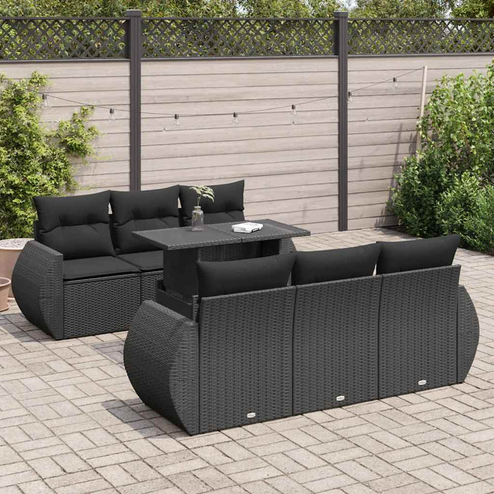Set canapele de grădină cu perne, 7 piese, negru, poliratan - WALTI WALTI
