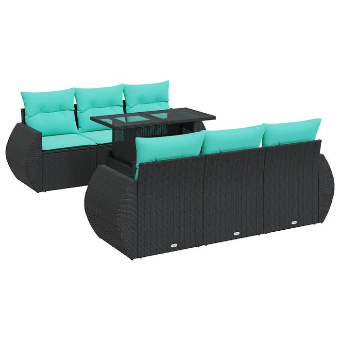 Set canapele grădină perne 7 piese negru, poliratan/lemn acacia - WALTI WALTI