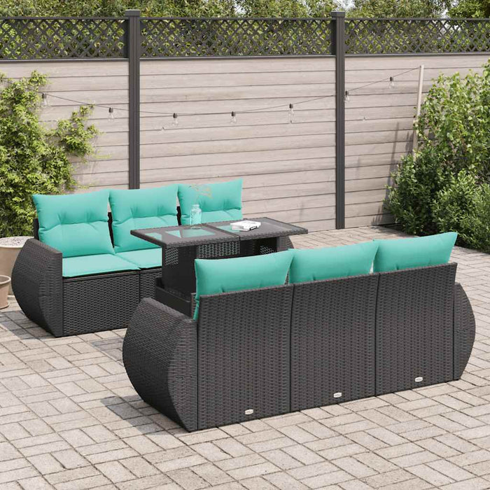 Set canapele grădină perne 7 piese negru, poliratan/lemn acacia - WALTI WALTI