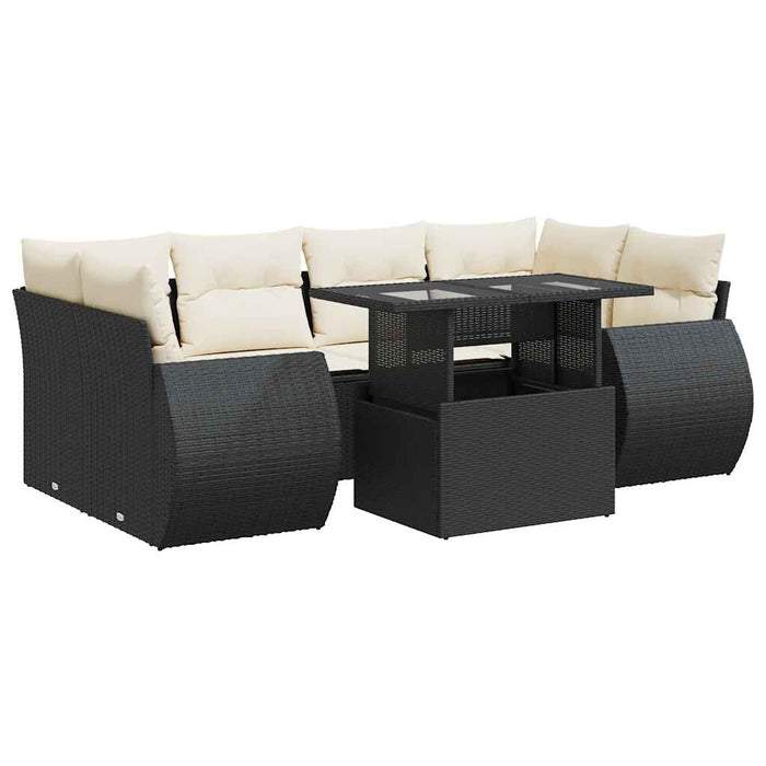 Set canapele de grădină cu perne, 7 piese, negru, poliratan - WALTI WALTI