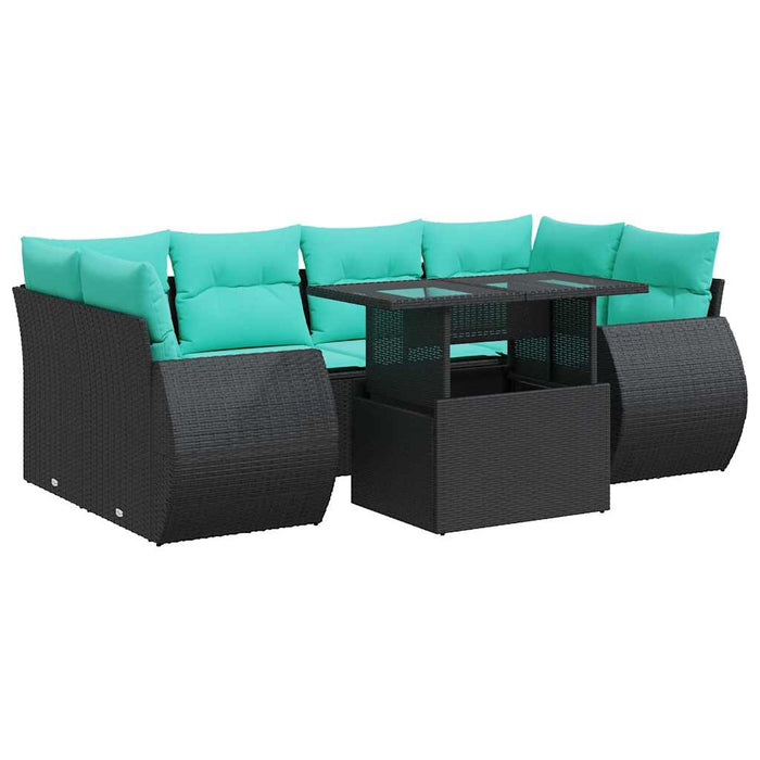 Set canapele grădină perne 7 piese negru, poliratan/lemn acacia WALTI