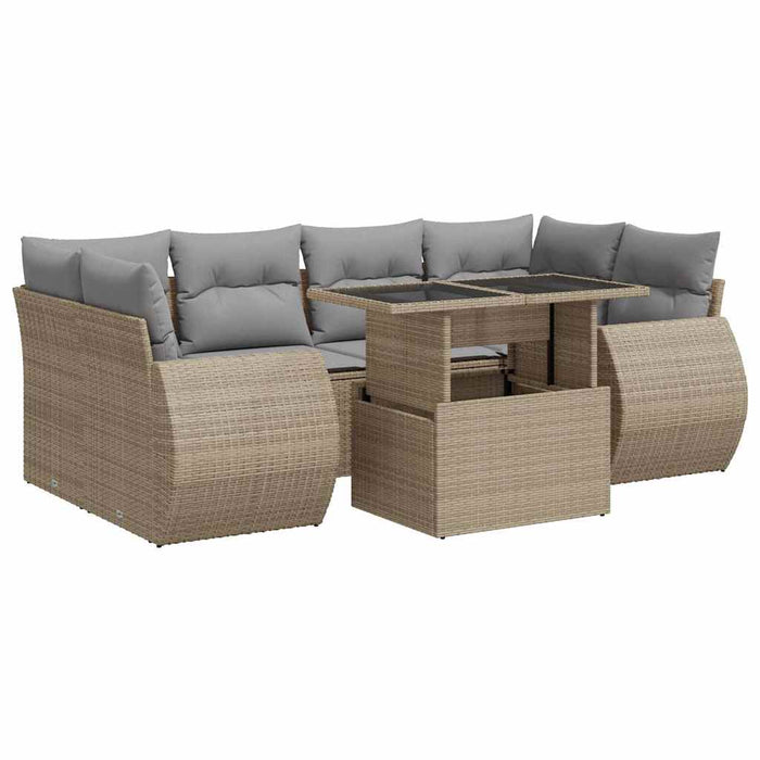 Set canapele de grădină, 7 piese, cu perne, bej, poliratan WALTI