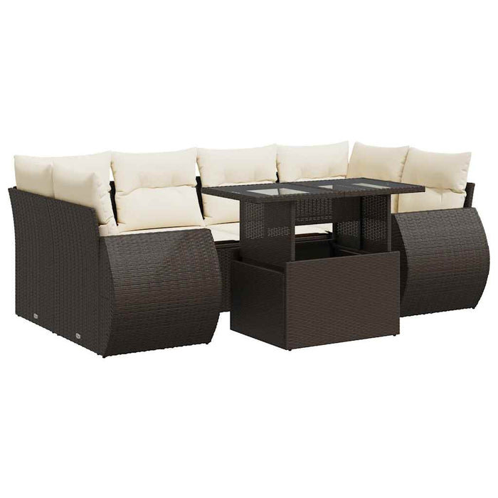 Set canapele de grădină cu perne, 7 piese, maro, poliratan WALTI