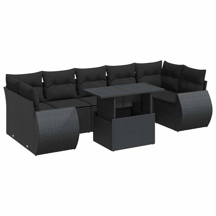 Set mobilier de grădină cu perne, 8 piese, negru, poliratan WALTI